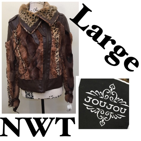 Jou Jou Jackets & Blazers - NWT Jou Jou Faux Fur Tobacco / Moto Jacket